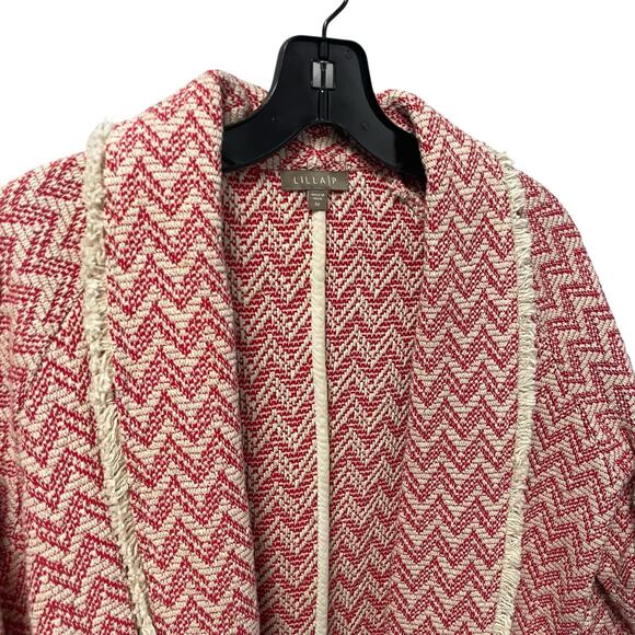 Lilla P Open Front Red Cream Chevron Pure Cotton Knit Jacket Womens Medium - Picture 3 of 6